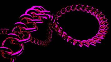Close up of abstract pink metal chain curving isolated on a black background, seamless loop. Design. Industrial background with a bright chain. video
