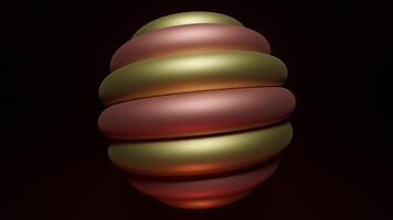 3D ball of curved golden and orange layers in hypnotic motion. Design. Sphere formed by convex stripes, seamless loop. video