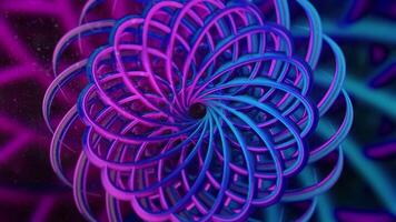 Lines create hypnotic floral pattern. Motion. Beautiful bright pattern with 3D lines in shape of flower. Oriental psychedelic pattern of moving flower from lines video