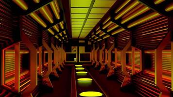 futurista 3d astronave corredor. diseño. interior y futurista diseño de corredor en 3d computadora modelo. 3d modelo de corredor en astronave video