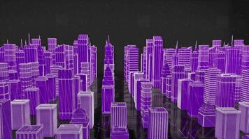 Abstract colorful constructions of a colorful city 3D layout. Animation. Flying above skyscrapers and buildings of a digital town. video