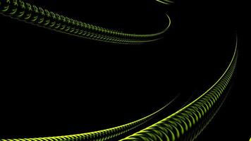 Random optical fibers are woven into a large spiral, 3d effect. Design. Metal wires twisting on a black background. video