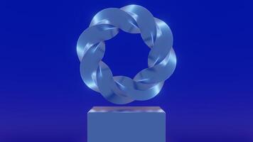 Rotating 3d ring on pedestal. Design. Swirling 3d ring rotates above surface on isolated background. Ring rotates in air above surface video