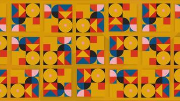 Orange background in abstraction. Motion. Geometric shapes of shades such as blue, red and pink change their sizes and lights in turn. video