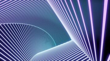 Neon- Blau hell tunnel.design.an Abstraktion Das schimmert mit anders Farben und wendet sich Über alle achtzig Grad innen. video