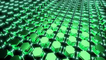 Green background. Design. Green pentagons rise in 3d format in abstraction and fall back. video