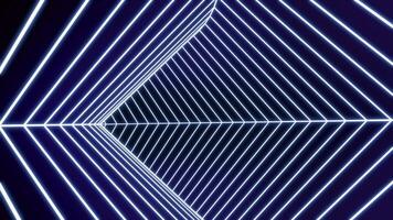 astratto neon tunnel di colorato Linee su un' nero sfondo, senza soluzione di continuità ciclo continuo. design. svolta mentre volante dentro il infinito corridoio. video