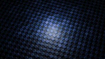 Abstract rotating dark blue chequered surface with one light spot in the middle surrounded by shadow. Design. Spinning squared floor texture, seamless loop. video