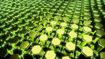 Green background.Design. Green pentagons rise in 3d format in abstraction and fall back. video