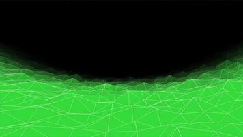 Black background. Animation. A bright abstraction with a green and pink floor on which there is a white grid and which seems to be moving forward. video