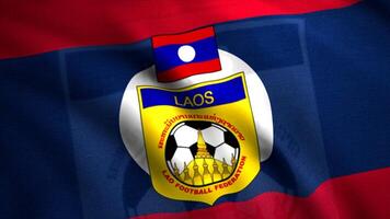 bandera de país con emblema de fútbol americano equipo. movimiento. demostración bandera de país con logo de fútbol americano asociación. bandera de Laos a fútbol americano campeonato video