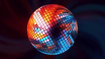 Multi-colored disco ball rotates in space. Motion. Disco ball rotates and shimmers with different colors. Hypnotic disco ball with different colors video