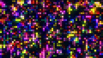 Abstract wall with glowing and blinking lights at a concept of night party. Motion. Millions of colorful shining and blinking square shaped particles, seamless loop. video