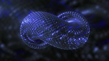 3D Infinity Spiral. Motion. Slow-moving looped spiral with shiny squares. 3D model of curved spiral made of colored sequins video