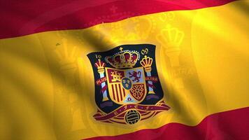 Spain national flag fluttering in the wind, seamless loop. Motion. Abstract waving red and yellow flag with the coat of arms. video