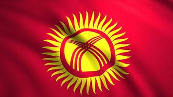 Kyrgyzstan realistic waving flag of red and yellow colors, seamless loop. Motion. National bright abstract flag fluttering in the wind, seamless loop. video