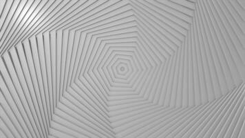 Hypnotic monochrome optical illusion with rotating hexagons creating effect of a moving spiral. Design. 3D silver spinning vortex shape. video