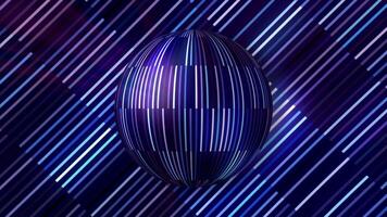 Rotating ball of shiny lines. Motion. Beautiful festive background with rotating ball and shiny lines. Shiny vertical lines on colored ball video