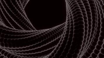 Animation with swirling loop on black background. Design. 3D twisting loop with snake texture. Rotating spiral made of snake skin video