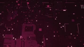 Impressive animation shows data flow in a motherboard in pc. Motion. Highlighted processor among circuits and electronic components, concept of digital communication. video