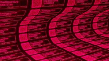 Abstract bended dark texture with radioactive warning and qr codes. Motion. Information of infected dangerous area, seamless loop. video