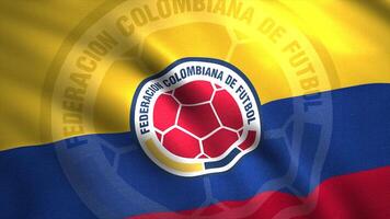 Colombia national football team flag waving animation with a red ball in the middle. Motion. Yellow, blue, and red realistic flag, seamless loop. For editorial use only. video