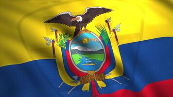 Equador bandeira acenando animação com a Águia espalhando Está asas. movimento. Equador país realista bandeira, desatado laço. video