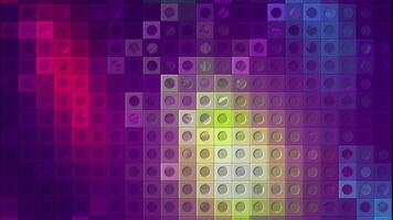 Moving color spots on mosaic squares. Motion. Colorful background with squares and dots changing colors. Colored spots move on background of squares with dots video