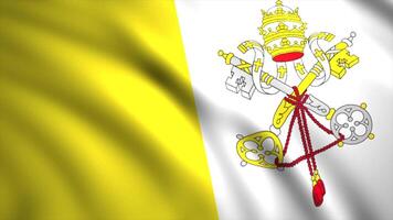 Vatican nationale drapeau, abstrait en tissu avec ondulations. mouvement. blanc et Jaune drapeau avec le deux franchi clés et le papal tiare sur le manteau de bras, sans couture boucle. video