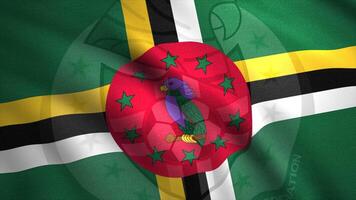 Flag of Dominica with crossed lines and a parrot bird inside a red circle with green stars. Motion. Colorful national waving abstract flag, seamless loop. video