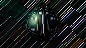 Festive ball with shiny lines. Motion. Beautiful background with shiny lines and rotating ball. Festive disco ball animation with sparkling lines and strokes video