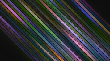 Colorful diagonal stripes shimmer on black background. Motion. Bright multicolored lines shimmer beautifully. Holographic multicolored flickering of diagonal lines video