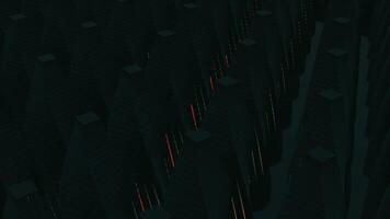 futurista linhas do cones. Projeto. Preto linhas do cones ficar de pé Fora com néon brilhando linhas dentro Sombrio espaço. cibernético cones com néon linhas levar em formação dados video