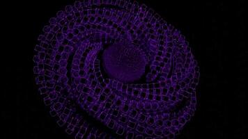 Abstract colorful particles or purple substance creating transforming galaxy in outer space. Design. Tiny chains twisting in a spiral isolated on a black background. video