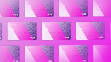 Money, finance, payments concept, 3D animation with new visa credit cards. Motion. Presentation of a new colorful design of credit cards. video