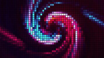 Abstract spiral radial shape on a pixelated background, seamless loop. Motion. Bright rotating wind flow. video