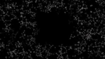 Abstract white schematic chemical formulas creating a ring on a black background, seamless loop. Animation. Concept of science and medicine. video