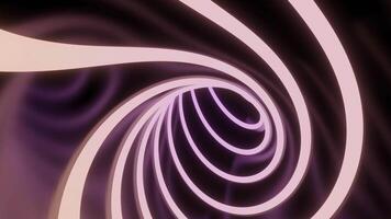 Hypnotic tunnel with twisting lines. Design. Rotating funnel with hypnotic effect. 3D tunnel with swirling neon line plunges into hypnosis video