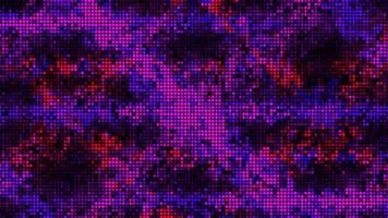 Purple pixelated background imitating digital waterfall, seamless loop. Design. Glowing pattern with blurred stripes and moving particles. video