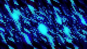 mosaico o pixelado antecedentes con azul brillante partículas movimiento. resumen imitación de fluido agua o pesado lluvia, sin costura bucle. video
