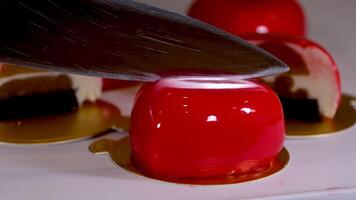 Strawberry cake. Fraisier cake on white background. video