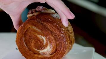 Bun with cinnamon and powdered sugar video