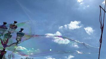 Soap bubbles on blue sky video