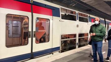 RER train in Paris station and masked men have not yet canceled oil regime 16.04.22 Paris France video