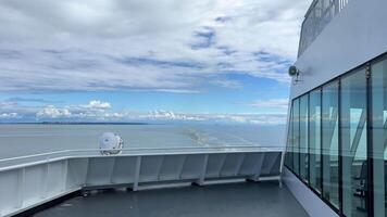 a journey across the Pacific Ocean on a liner, only the sea and water and the sky are visible, everything is blue, the horizon and a small part of the ship, rest on the water video