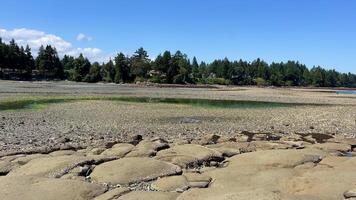 Low tides in the Pacific Ocean on Vancouver Island in Canada are visible to my fellow countrymen and somewhere on the pier there is a ship that may soon capsize because the water is leaving video