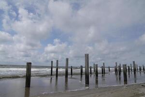 pole village, this was the location of the former village Petten, before it was taken by the sea,village petten at the north sea, the netherlands, photo