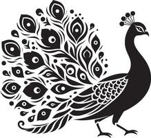 pavo real con hermosa pluma silueta Arte ilustración pavo real clipart logo icono, aislado en blanco vector