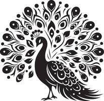 Peacock with beautiful feather silhouette art illustration peacock clipart logo icon, isolated on white vector