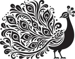 Peacock with beautiful feather silhouette art illustration peacock clipart logo icon, isolated on white vector